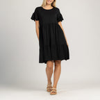 SOLERA – Women’s dress with pleated short sleeves